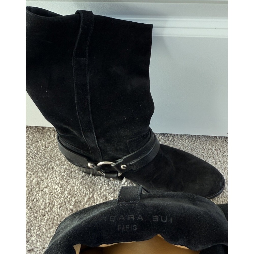 Barbara Bui Biker Moto Suede Ankle Boots Size 8 EU38 Pull On Straps And‎ Ring - Picture 4 of 11